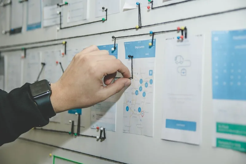 Brainstorming-Szene am Whiteboard — iteratives Arbeiten mit Ideen