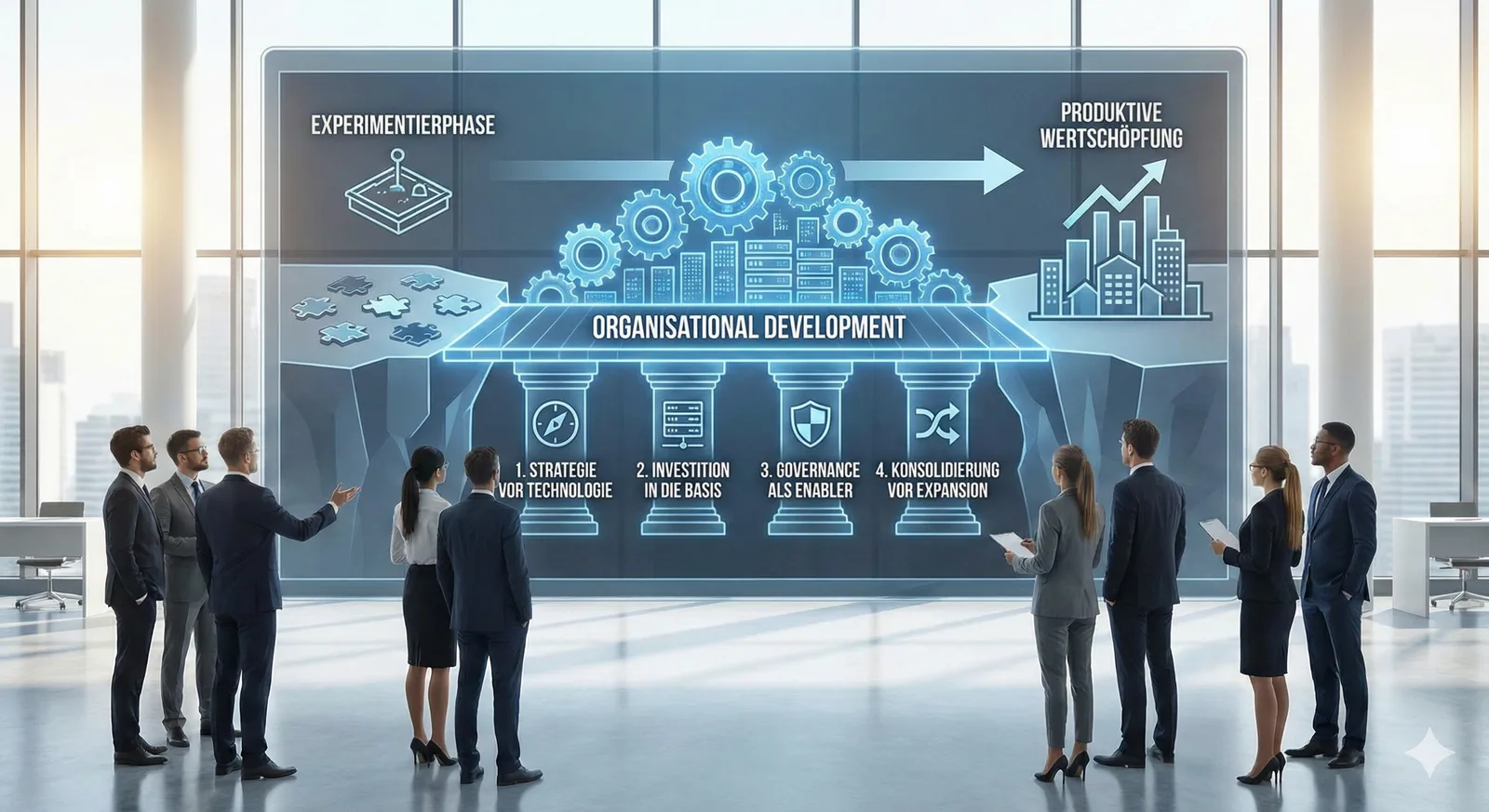 Die vier Säulen der KI-Transformation in Unternehmen